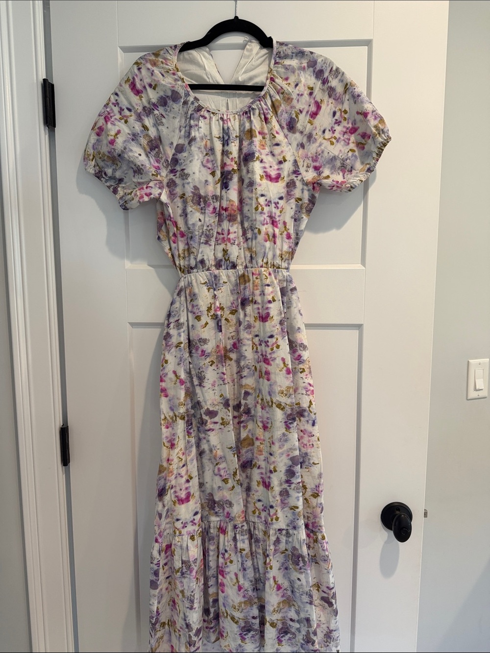 J. Crew White Maxi Dress with Purple and Pink Floral Print